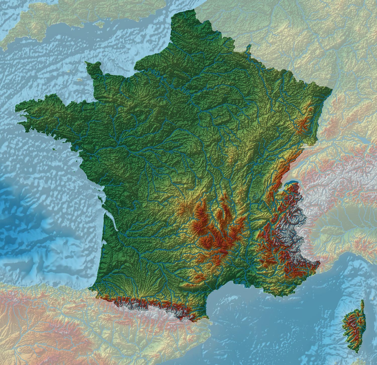Topographical Map Of France