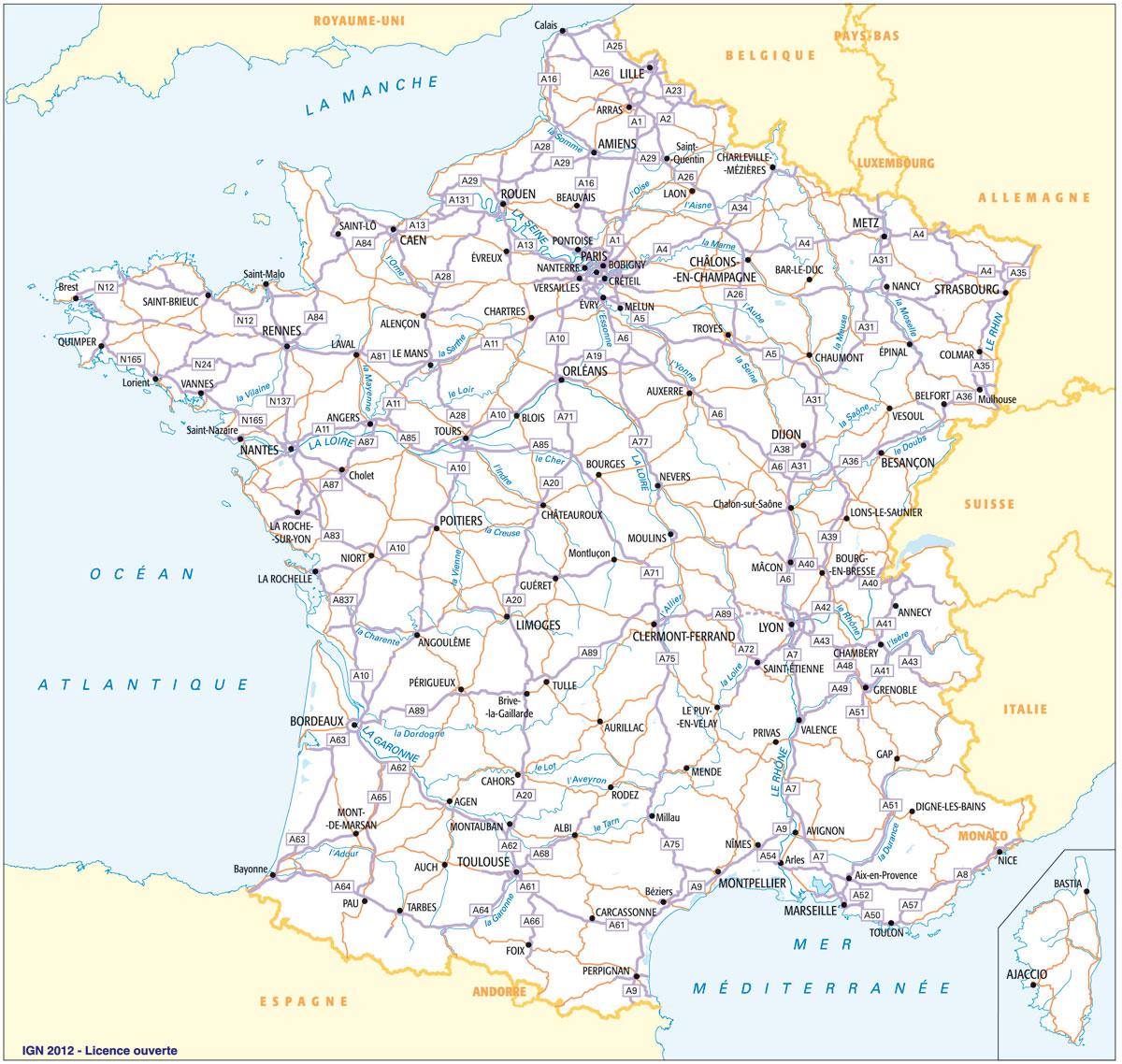 Road map of France: roads, tolls and highways of France
