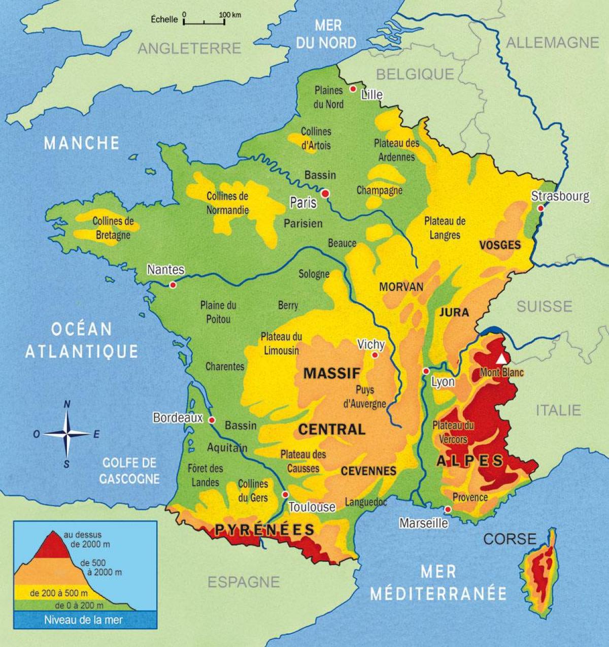 Mountains in France map