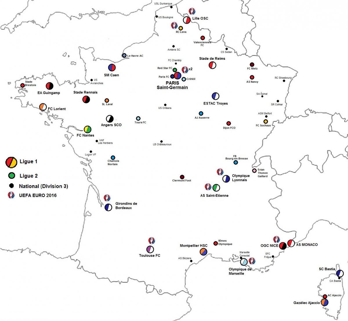 stadiums map of France