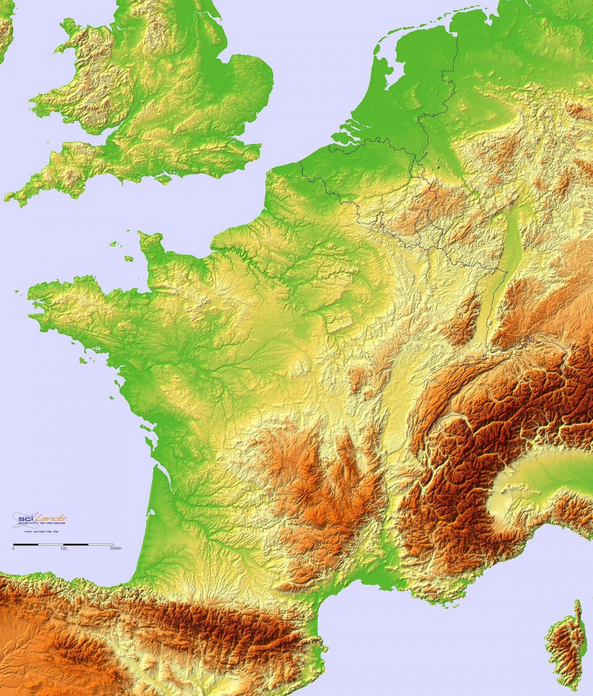 Topographical map of France