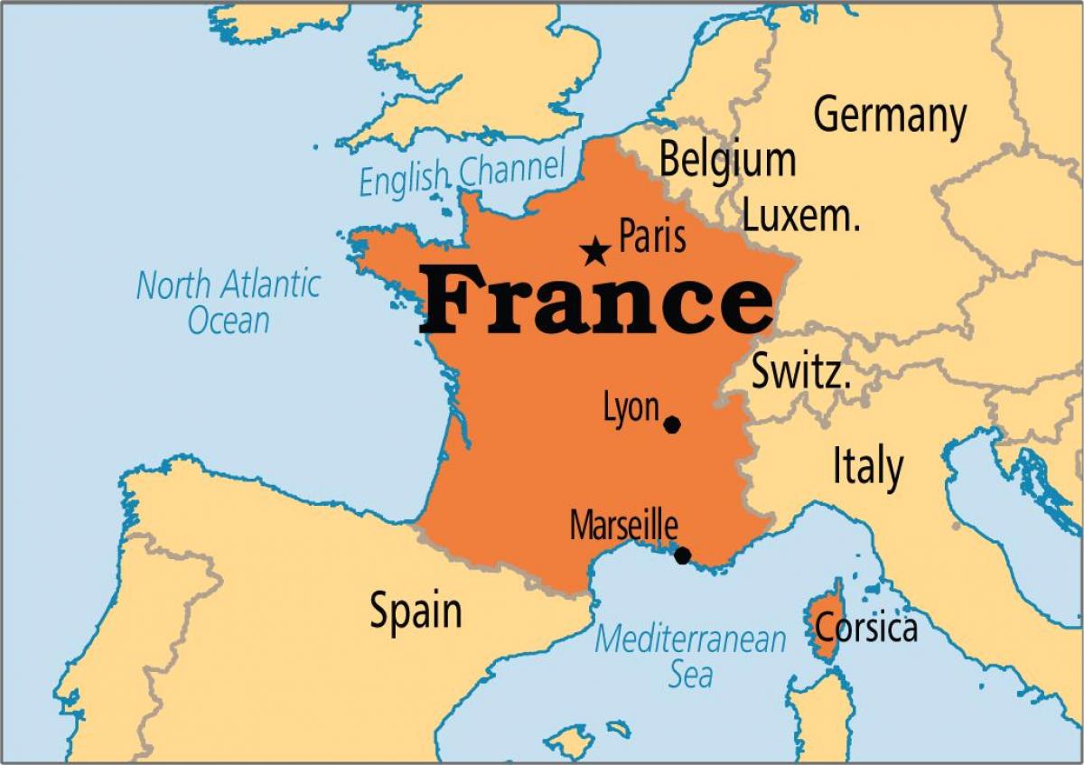 Map of France and bordering countries